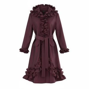 Samuel Dong Ruffle Coat Dress Belted Avant Garde Statement Designer XL